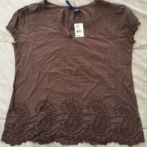 Architect Cap Sleeve Paisley Eyelet Detail Brown  Top Size S Brand New w Tags
